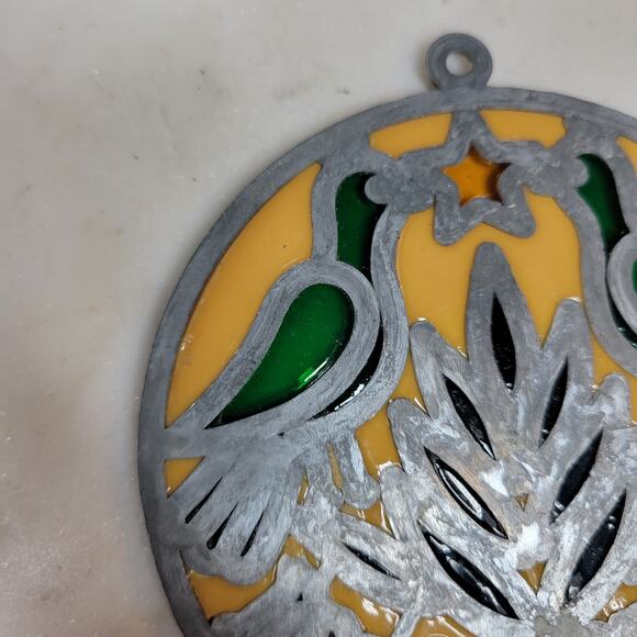 VINTAGE WILKUM Stained Glass Ornament Birds Star Round Sun Catcher Art Decor - Picture 3 of 12